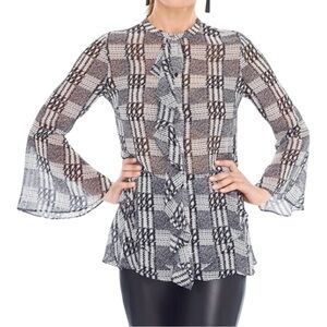 NWT Chico's Black Label Menswear Ruffle Top Blouse Black White Chico's Size 1 /8